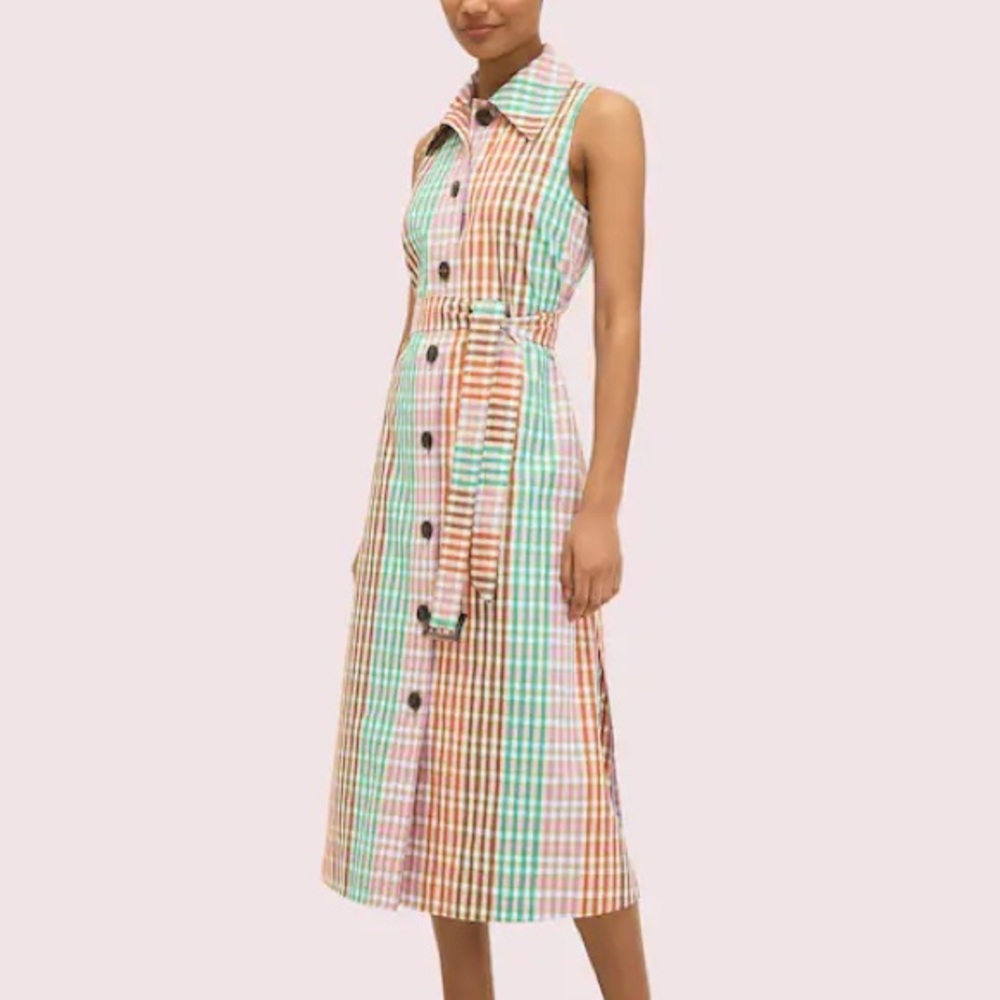 Kate Spade rainbow plaid shirt dress